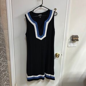 Style & Co. Sport Black Midi Dress with Blue and White Accents in Size 1X